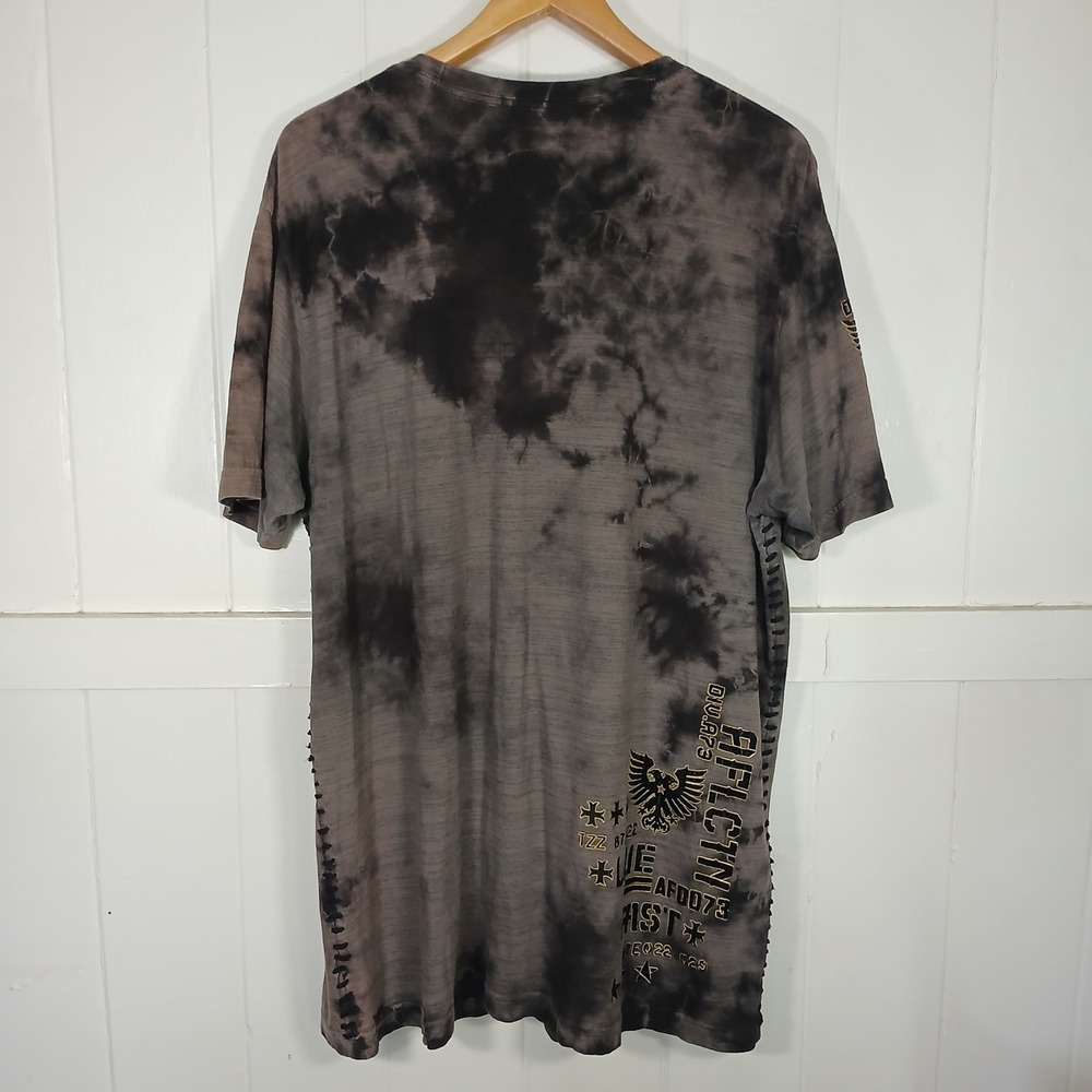 Affliction Graphic T-Shirt Mens 2XL Grey Tie Dye Eagle Live Fast Burnout Tee - Picture 2 of 8